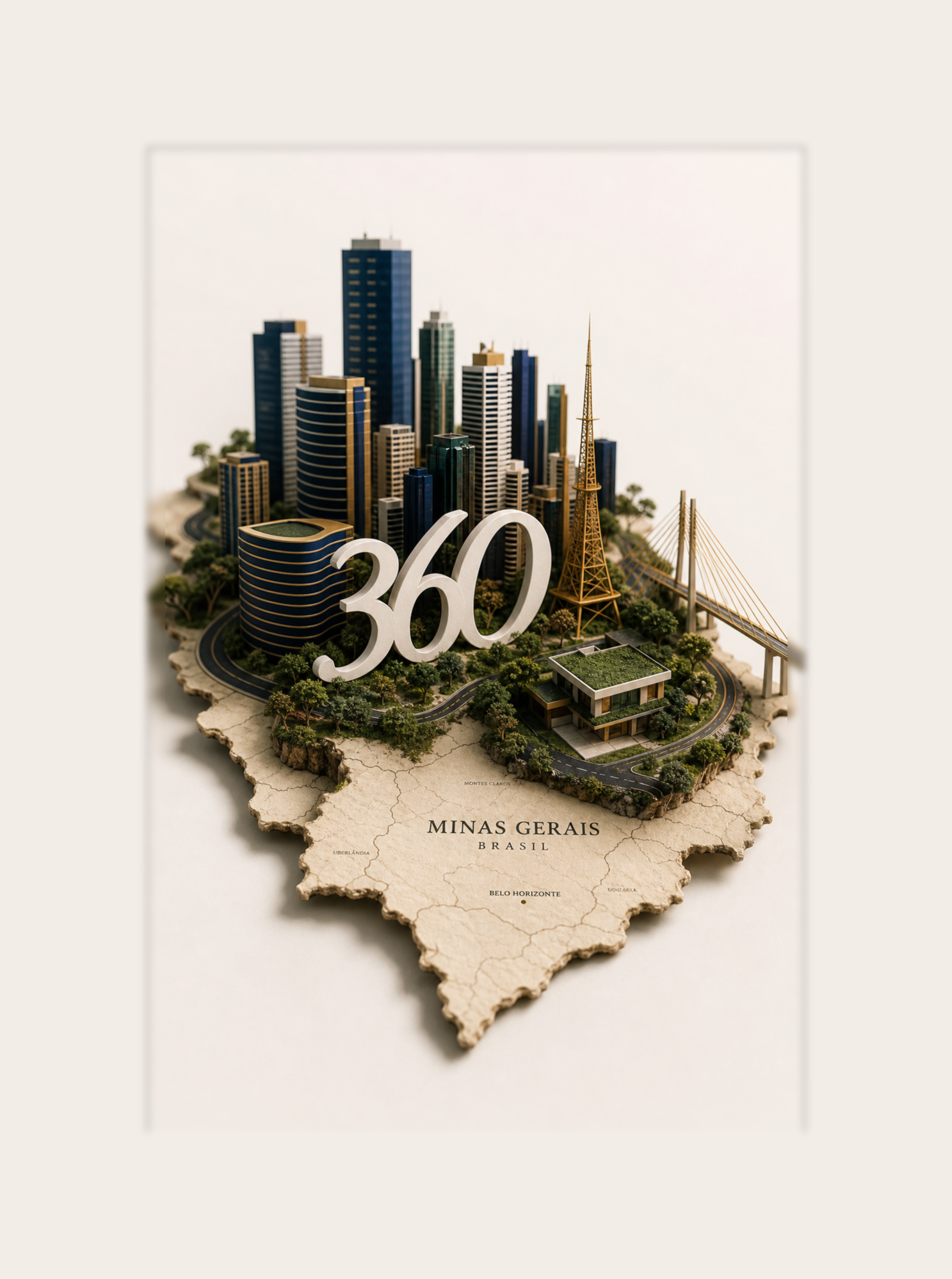 Maquete 3D de Minas Gerais com o 360, ecossistema Inteligência Municipal 360